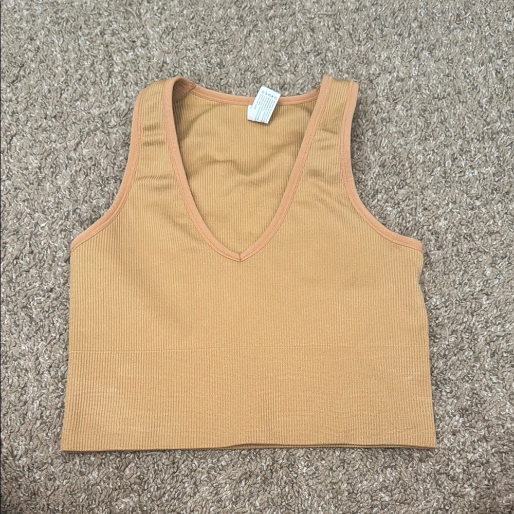 90 Degree By Reflex Tan Ribbed V-Neck Tank Top